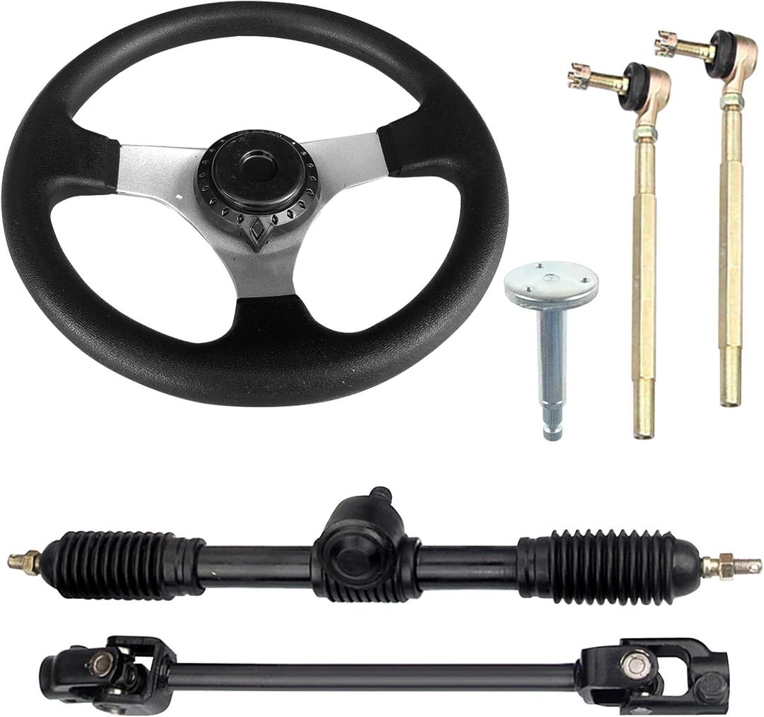Go-Kart Steering Wheel Kit, 300mm Steering Wheel 320mm Gear Rack Pinion Adjustable Shaft Set,Assembly Replacement for Go Kart Go Cart ATV UTV 110cc 125cc 140cc 150cc