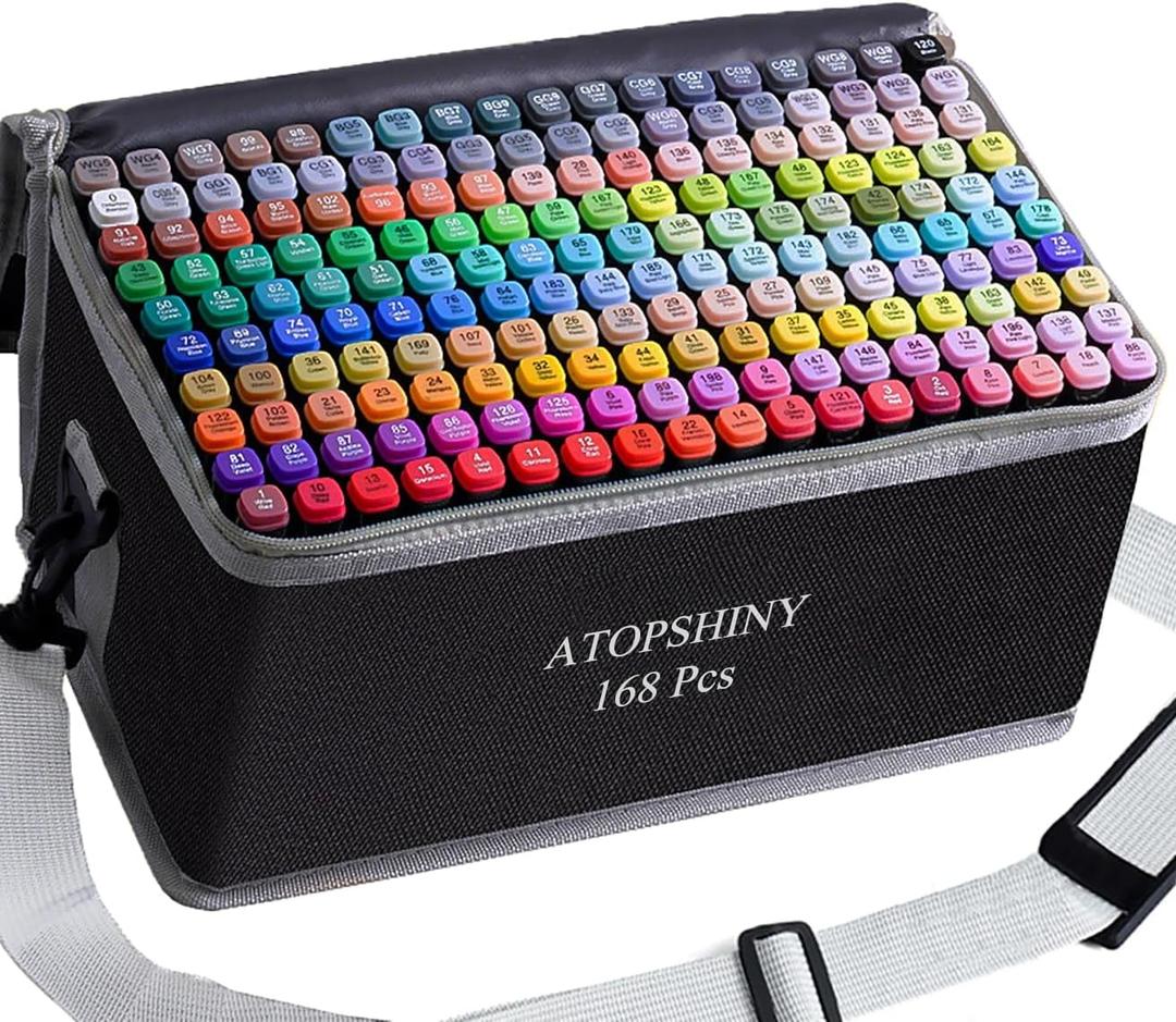 ATOPSHINY Alcohol Markers 168 Colors Drawing Pens Set Dual Tip Permanent Art Markers for Kids and Adult Gifts-168 Black Shell Refillable