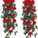 RECUTMS Artificial Red Roses Fake Hanging Flowers Plants, 2PCS 3.3Ft Silk Floral Ivy Garland for Indoor Outdoors Home Garden Front Door Porch Wedding Derby Party Arch Valentines Greenery Decor