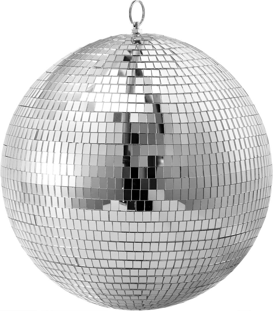 12 Inch Mirror Disco Ball, Large Silver Hanging Disco Ball Decor with Hanging Ring for Party or DJ Light Effect, Home Decorations, Stage Prop, Bar, Wedding