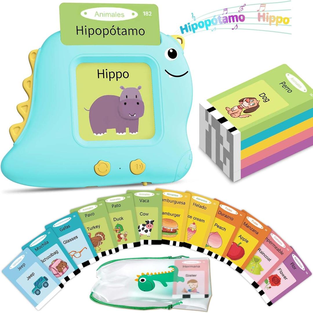 Alotwan Bilingual Talking Flash Cards Spanish/English, Learning Sensory Toys for Autistic Children, 224 Sight Words Espaol Speech Therapy Kids Toys Beginner, Birthday Gift for Little Boys and Girls