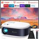 Mini Projector with WiFi and Bluetooth, 1080P/4K Supported Movie Projector with 5G WiFi 6, USB-C Fast Charging | Portable Projector for Bedroom, Small Projector Wide Compatible, (Navy Blue)