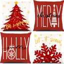 DIYDEC 4PCS Christmas Pillow Covers 18x18 inch Winter Throw Pillow Covers Red Merry Christmas Tree Snowflake Pillow Covers Gold Let it Snow Decor Cushion Case for Holiday Home Sofa Couch