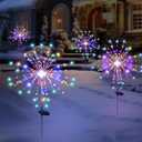 Solar Garden Firework Lights Outdoor Waterproof 4 Pack 120 LED Sparklers Solar Lights for Outside Patio Backyard Yard Pathway Walkway Decorations 4th of July Decorations (Colorful)