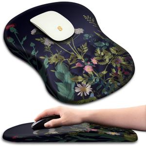 Ergonomic Mouse Pad with Wrist Rest Support, Massage Design Relief for Carpal Tunnel Pain, Entire Memory Foam Non-Slip, Midnight Flowers