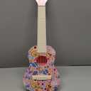 LeeQee 21in Colorful Graffiti Ukulele Guitar for Kids, 4 Strings Kids Guitar Ukulele Musical Instruments Learning Educational Toys with Picks for 3 4 5 6 7 8 9 10 11 12 Kids Toddler Boys Girls (Pink)