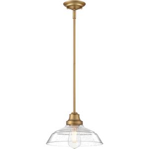 Westinghouse 6132400 Iron Hill Vintage-Style One Light Indoor Pendant, Brushed Brass Finish, Clear Seeded Glass