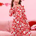 Little Girls Valentine's Day Crew Neck White Heart Red Dress Long Sleeve Adorable Outfit 6 Years