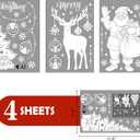 Mfault Merry Christmas Santa Claus White Window Clings 4 Sheets, Xmas Tree Reindeer Snowflake Ornament Ball Stickers Decals Decorations, Winter Holiday Gifts Home Kitchen Decor