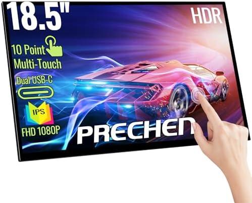 Portable Touchscreen Monitor 18.5 Inch, HDR, 350cd/m², 1920x1080 Touch Display with HDMI USB C, 99% sRGB, Built-in Speakers, Kickstand & VESA,Travel Second Monitor for Laptop PC Phone