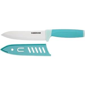 Farberware Ceramic Chef Knife with Custom-Fit Blade Cover, Razor-Sharp Kitchen Knife with Ergonomic, Soft-Grip Handle, Dishwasher-Safe, 6-inch, Aqua