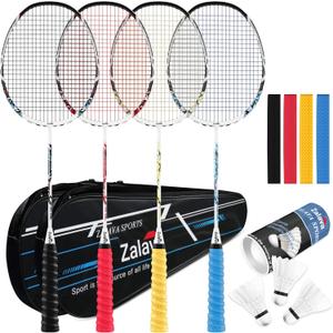 Badminton Racquets Set Professional Badminton Rackets Lightweight,4 Pack/2 Pack Carbon Fiber, 3 Feather Shuttlecocks, with Protect Case & Overgrip,for Beginners,Advanced Players