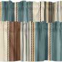 Teal Brown Striped Curtain Valances for Windows, Vertical Stripes Kitchen Valance Window Treatments Panel 2 Pack, Vintage Boho Rod Pocket Short Curtains for Bathroom Bedroom 54 x 18 Inch