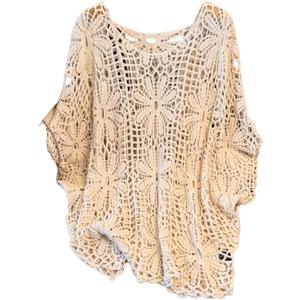 MakeMeChic Women's Plus Size Crochet Tops Floral Dolman Sleeve Summer Spring Top (X-Large Plus)