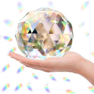 Clear Glass Crystal Ball Prism Suncatcher Rainbow Maker, Sphere Faceted Gazing Ball for Window, Feng Shui, Home Office Garden Decoration(100mm/3.94inch)