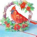 Red Cardinal Wreath Merry Christmas Cards 2025, Pop Up Christmas Cards w Envelope, 3D Xmas Card, Holiday Greeting Card Gifts for Her Him Wife Husband Family Son Mum Dad PQ