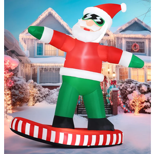 JOIEDOMI 6FT Tall Christmas Inflatables Outdoor Decorations, Inflatable Snowboarding Santa, Blow Up Yard Decoration with Build-in LED for Xmas Party Outdoor, Yard, Garden, Lawn Decor