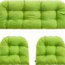 Outdoor/Indoor All Weather Tufted Wicker Chair Cushions of 3 Pieces, 1 Loveseat and 2 U-Shape Waterproof Cushions for Patio Furniture,Wicker Loveseat,Bench-Lime Green
