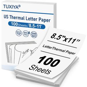 TUXIYA 100 Sheets Thermal Printer Paper 8.5 x 11 Inch,BPA free Advanced Thermal Printing, US Letter Size Thermal Paper Compatible Most Portable Printers