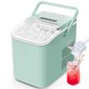 Sweetcrispy Countertop Ice Maker with Scoop, Basket and Handle, Portable Ice Machine 9 Ice Cubes Ready in 6 Mins, 26.5lbs in 24Hrs, 2 Sizes for Home Kitchen Office Bar Party, Green