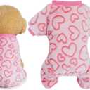 Fleece Dog Pajamas Cute Dog Heart Puppy Jumpsuit Warm Soft Pet Holiday Clothes for Small Medium Cats and Dogs M