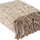 Bloomingville Cozy Haven Wool Blend Shag Throw, Natural and Grey Mlange, 60 by 50 inches