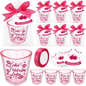 30 Sets Girls Night Party Favors Bulk Ladies Celebrating Ladies Shot Glasses Heart Shaped Plastic Shot Cups with Gift Card Bag for Friends Besties Bachelorette Party Decorations