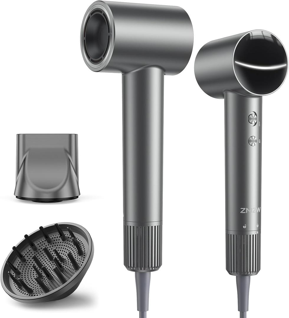 Hair Dryer, High-Speed Ionic Quiet Blow Dryer with 160,000 RPM Brushless Motor for Fast Drying, Low Noise Thermo-Control Compact Professional Dryers with Magnetic Diffuser & Nozzle for All Hair Types