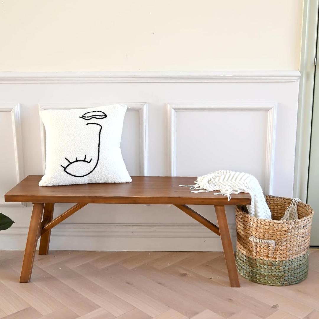 Handcrafted Solid Wood Bench, 43" - Farmhouse-Style Entryway Seating for Living & Dining Room, Rustic Design, Natural Finish
