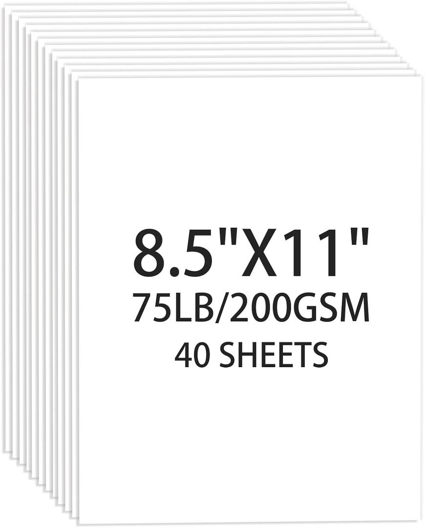 White Cardstock 8.5 X 11, 40 Sheets Card Stock, 75lb/ 200gsm Copy Paper, Cardstock Printer Paper For Art, Drawing, Invitations, DIY Cards, Watercolor, Craft, Construction, School & Office Supplies