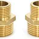 2PCS Hex Brass Nipple 1" Male to 3/4" Male NPT Pipe Fitting, Male Pipes Adapter Fittings Heavy Equal Nipples