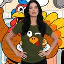 Womens Thanksgiving Turkey Shirts Fall Thanksgiving Shirt Turkey Day T-Shirt (Green, L)