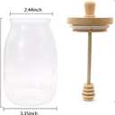 Honey Jar with Dipper and Lid Cover Crystal Beehive Glass Honey Pot for Home Kitchen, Clear Gorgeous Bee Decor, 17 Oz