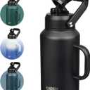 BJPKPK 87oz Insulated Water Bottle with Handle, Large Dishwasher Safe 2/3 Gallon Water Bottle, BPA Free Water Jug, Wide Mouth Metal Flasks with Anti-slip Bottom, Keep Cold & Hot,Black