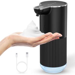 Automatic Foaming Soap Dispenser, Temracha 11.8 oz Touchless Foam Hand Dish Soap Dispenser, 4-Level Adjustable, Wall Mounted, Rechargeable, for Bathroom, Kitchen, Office (Black)