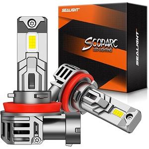 SEALIGHT H11 LED Headlight Bulbs, 30000LM Cool White Light with Cooling Fan, 1:1 Mini Size H8 H9 Led Headlight, 3 Min Plug-N-Play Halogen Replacement, Pack of 2