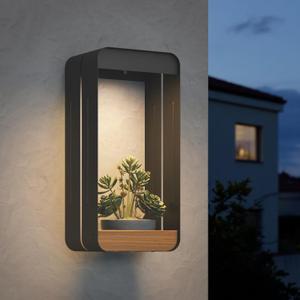 Grand patio Outdoor LED Solar Wall Sconce with Shelf Planter, Waterproof Solar-Powered Decorative Wall Lamp for Porch and Patio, Black, L-Rectangle