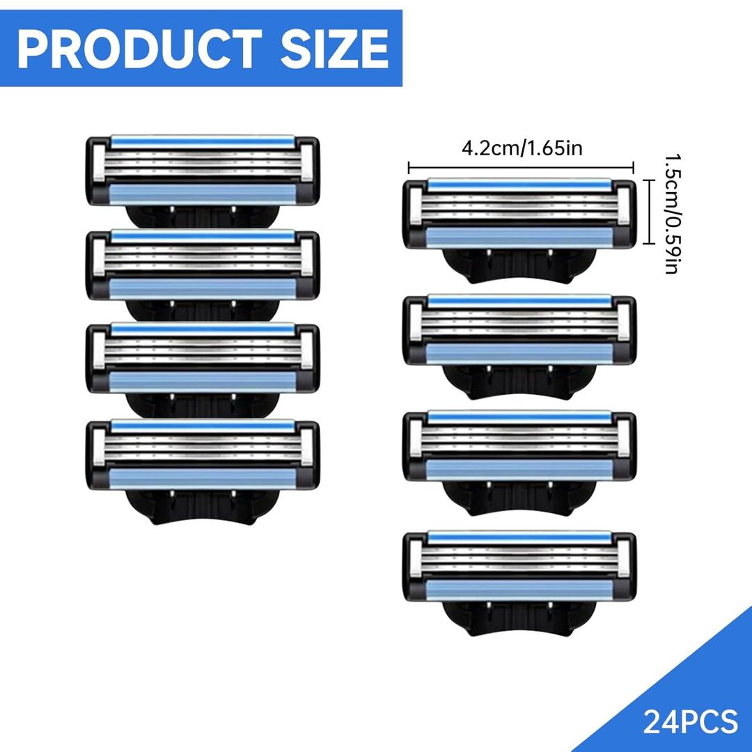 Razor Blade Refills for Men - 24PCS Compatible with mach 3 razor blades refills with Mach3 Razors, Dual Lubrication Blades for Extra Close & Comfortable Shave