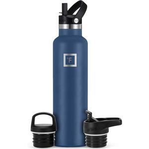 IRON °FLASK Camping & Hiking Hydration Canteens - 3 Lids (Narrow Straw Lid) Leak Proof Vacuum Insulated Stainless Steel - Hot & Cold Double Walled Sports Water Bottle - Dark Night, 24 Oz