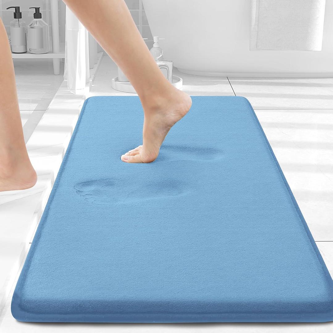 Smiry Memory Foam Bath Mat 30x20, Extra Soft and Absorbent Bathroom Mats, Non Slip Washable Carpet for Floor, Shower and Tub, Blue
