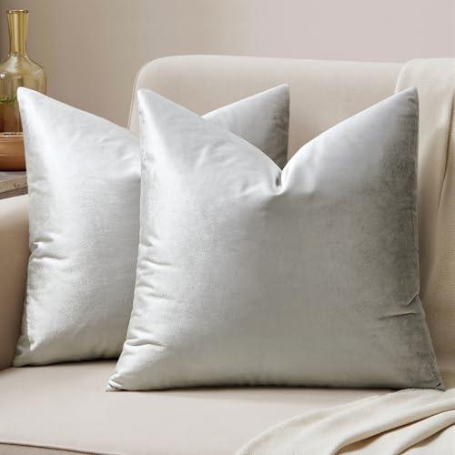 MIULEE Velvet Throw Pillow Covers 18x18 Inch, Pack of 2 - Sliver Gray, Super Soft Decorative Square Cushion Cases Modern Luxury Home Decor for Sofa, Couch, Bed, Chair with Invisible Zipper