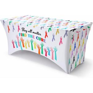 Moukeren Cancer Awareness Stretch Tablecloth 72 x 30 Inch Colourful Ribbon Rectangular Wrinkle Spandex Table Cover Cancer Prevention Awareness Support Table Covers for Public Activity Party Supplies