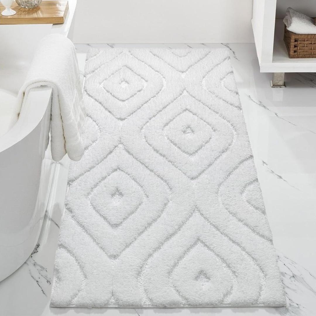 DEXDE Bathroom Rugs Runner 24x72 Long Bath Rug Non Slip Soft Washable Large Bath Mats for Bathroom Bedroom Hallway Kitchen Floor Carpet Modern Boho Decor, White