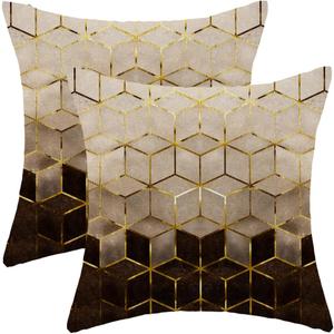 Boho Brown Black Pillow Covers 18 x 18 Inch Set of 2 Abstract Brown Golden Geometric Throw Pillows Outdoor Decorative Modern Art Cubic Pillowcase Linen Cushion Cases for Bed Sofa Couch