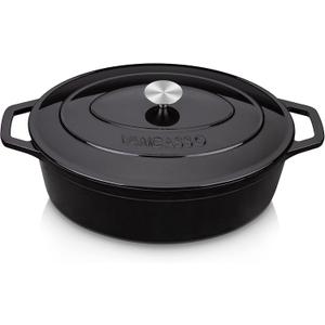 vancasso Enameled Cast Iron Oval Dutch Oven, 9.3 Quart with Non-Stick Enamel Coating for Bread Baking, Black Double Handle Pot with Lid