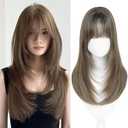 ELEVAVE Hair Toppers for Women with Thinning Hair, 20 Inch Toppers Hairpieces for Women 360° 3D Realistic Scalp Clip in Bangs (Wispy Bangs-Highlights Brown with Dark Root)