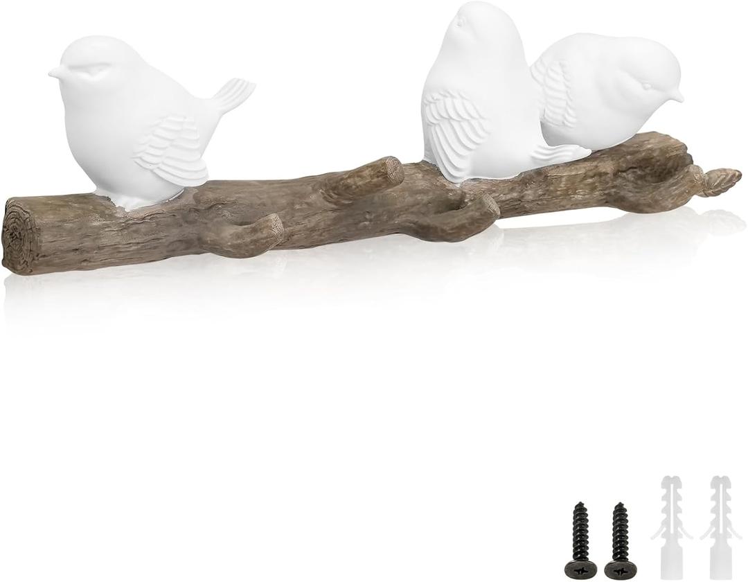 Coat Rack Wall Mount with 4 Hooks, 3 Brids Creative Wall Hooks Decorative, Vintage Resin Wall Hook Rack for Coat, Key, Towel, Hat, Bag (4 Hooks37.3CM) Coat Rack Wall Mount with 4 Hooks, 3 Brids Creative Wall Hooks Decorative, Vintage Resin Wall Hook Rack for Coat, Key, Towel, Hat, Bag (4 Hooks37.3CM)