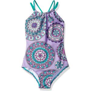 Kanu Surf Girls' Jasmine Beach Sport Halter One Piece Swimsuit (12, Jasmine Purple)