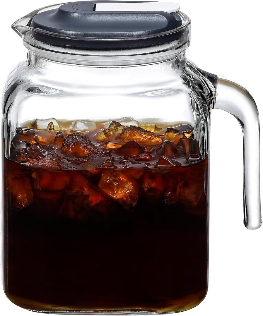 68 Oz Seal Pitcher With Lid and Spout, Large Iced Tea Pitcher for Fridge, Wide Mouth Glass Jar Container for Homemade Juice & Iced Tea, Iced Coffee, and Drinks