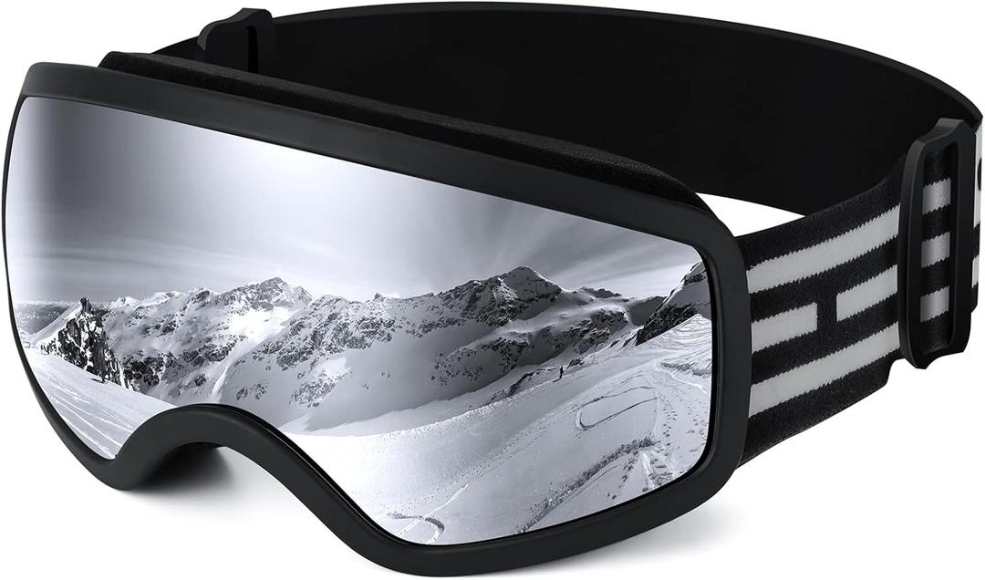 EasYoung Kids Ski Goggles Snowboard Goggles for Children, Youth, Boys & Girls 3-15 (02: Black Frame With Silver Lens)